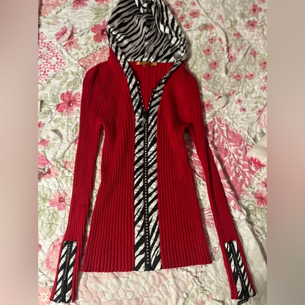 Y2K Zebra Print Hoodie Sweater